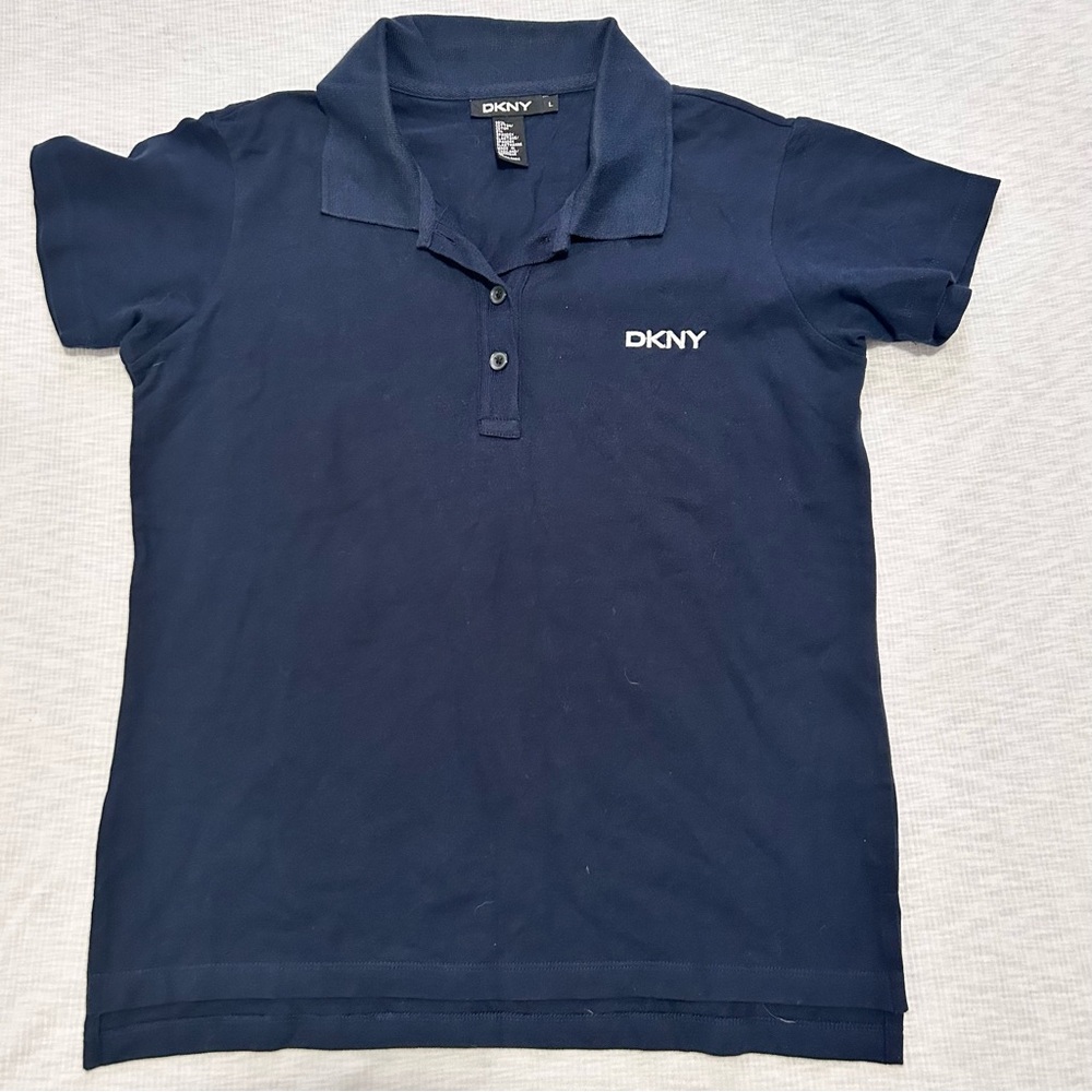 DKNY Boys Navy Blue Polo Short Sleeve Shirt Size L 14/16 Uniform